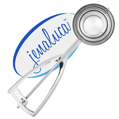 Jenaluca Jumbo Ice Cream Scoop - 18/8 Stainless Steel Cupcake and Muffin Scooper - 1/2 Cup Disher Size #8 for Icecream, Batter & Food Portions