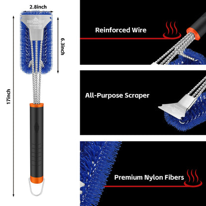 XUDAKAIXIN Grill Brush and Scraper, Safe Nylon Bristles Barbecue Outdoor Grill Brush for Cooled Grates, Extra Strong BBQ Cleaner Accessories (Blue)