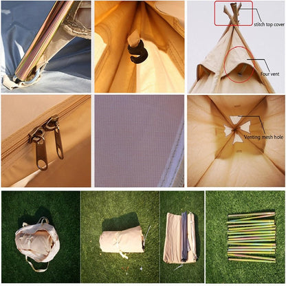 Latourreg 2 Person Outdoor Camping of 2M Canvas Camping Pyramid Tent Large Adult Teepee Pagoda Tent