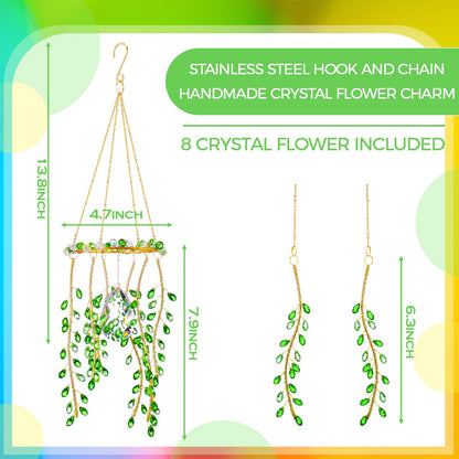 Suncalla 3 Pcs Crystal Suncatchers for Window Boho Decor Plant Sun Catchers Green Plants Artificial Hanging Wind Chime Sun Catchers with Chain Making Rainbow Indoor Outdoor Decor Plant Lover Gift