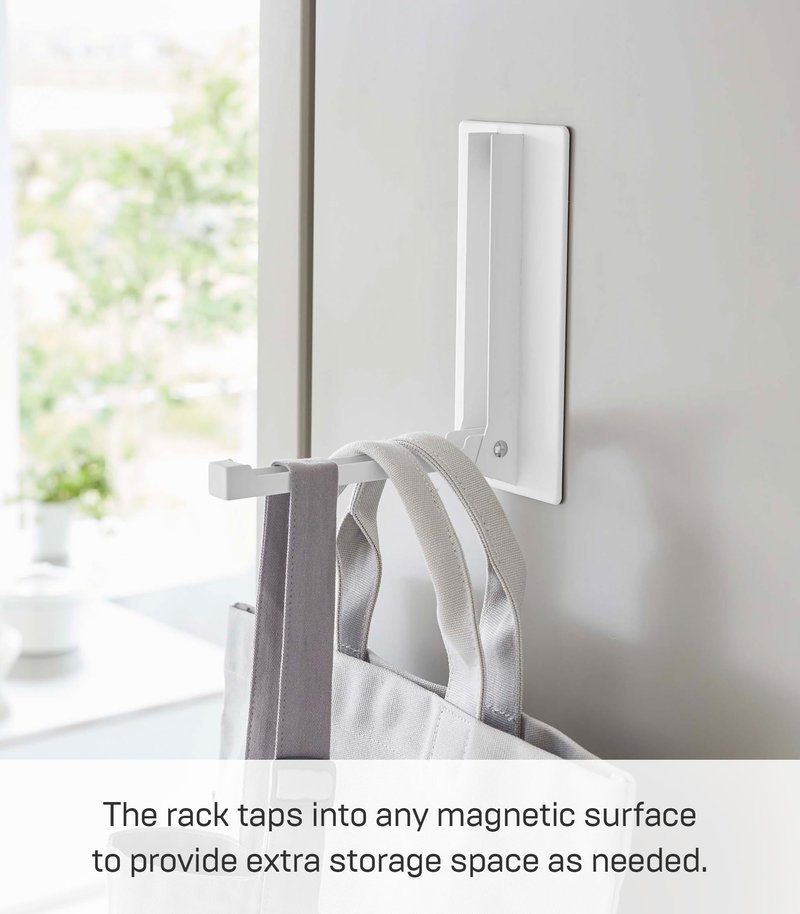YAMAZAKI Home Tower Magnetic Folding Hook for Wall Door Or Refrigerator, Collapsible Coat, Bag Or Umbrella Metal Hanger - Steel