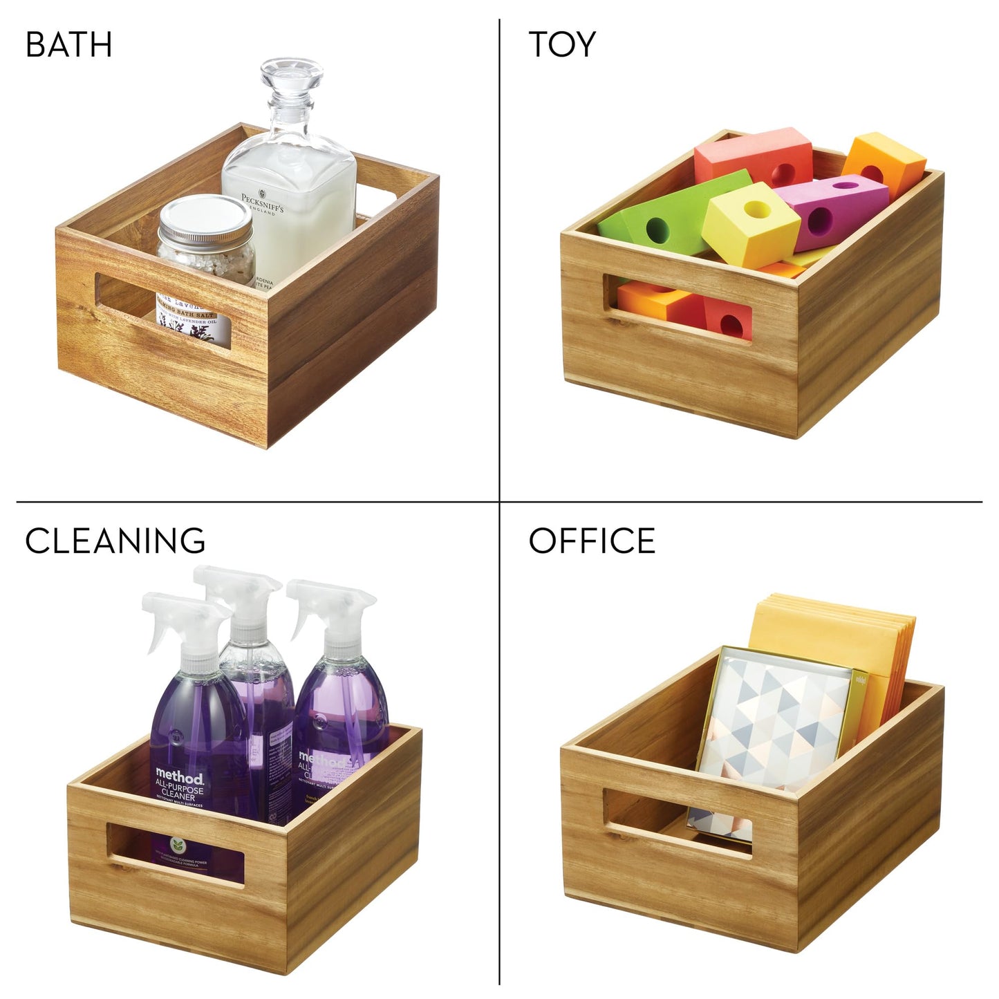 iDesign Acacia Wood Pantry Storage Bin with Handles - Set of 4