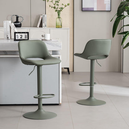 YOUNIKE Bar Stools Set of 2 Modern Swivel Barstools, Adjustable Counter Height Bar Stools Faux Leather Upholstered Counter Stools with Hollow Back for Kitchen Island, All Olive Green