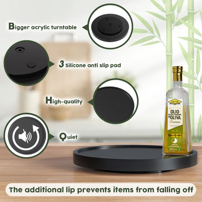 VeyFey Turntable Vanity Tray 10 Inch for Perfume Candle, Bamboo Kitchen Sink Countertop Organizer Keep Glass, Sponge and Soap Bathroom Coffee Table Decorative Black (VFLZ)