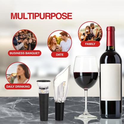 HC Honey Coco Wine Aerator Pourer + Vacuum Pump Stopper, 2-Piece Wine Saver Set, Drip-Free Pour Spout for Smoother Taste, Preserves Open Bottles, Gift-Ready Wine Accessories