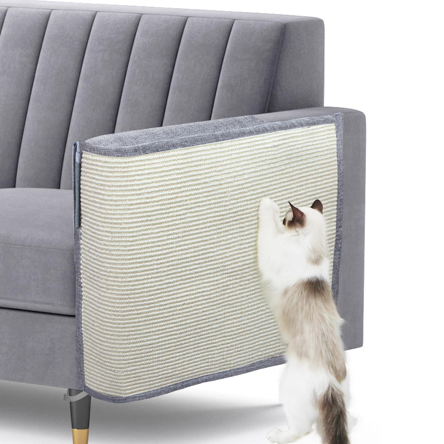 Upgraded Cat Scratch Furniture Protector,Cat Scratch Sofa Arm Sheild with Large Size Natural Sisal for Protecting Couch Sofa Chair Furniture (Light Grey, Left Hand)