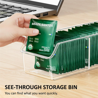 FUCDTEFC Tea Bag Organizer, Holder Box Storage Bin, Clear Tea Packet Plastic Drawer, Sugar Packet, Coffee, Condiment, Spice Bag Holder for Kitchen Cabinet, Countertop, Fridge - 2Pack