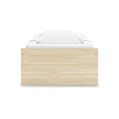Signature Design by Ashley Onita Scandinavian 2-Drawer Twin Platform Bed with 1 Side Storage, Foundation or Box Spring Not Needed, Light Brown