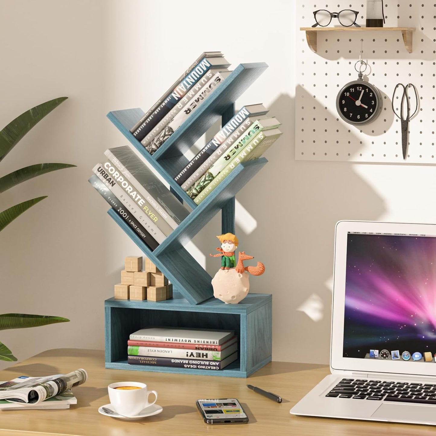 Shelf,5 SHEEPAM Small Tree Book Tier Black Tree Bookshelf,Blue Desktop Bookcase,Modern Desk Display Storage