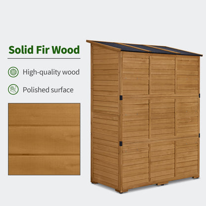 Macrout Large Outdoor Storage Cabinet with 6 Shelves (4.8 x 2.2 x 6.5 ft), Outside Storage Shed with Lock, Wooden Garden Shed for Yard Patio Lawn, 1738 (Natural)