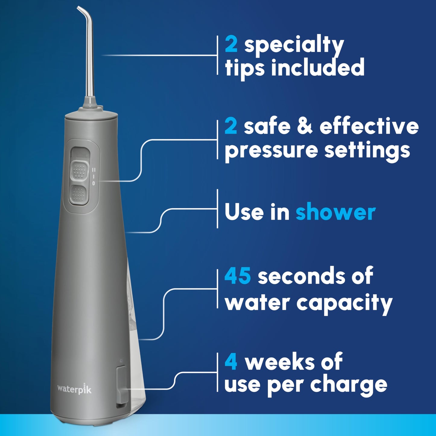 Waterpik Cordless Pulse Rechargeable Portable Water Flosser for Teeth, Gums, Braces Care and Travel with 2 Flossing Tips, Waterproof, ADA Accepted, WF-20 Blue, Packaging May Vary