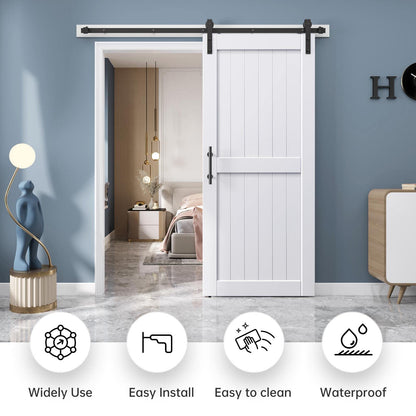 EaseLife 36 x 84 inch White Barn Door with 6.6FT Sliding Door Hardware Kit Included & Handle,Solid Wood Covered with Waterproof PVC Surface,DIY Assemblely,Easy Install,H-Frame,Fit 32-34in Wide Opening