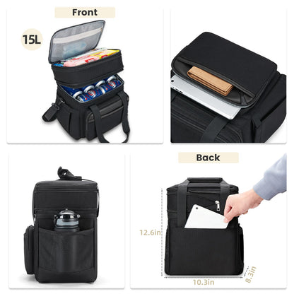 holuxer Insulated Lunch Bag & Lunch Box for Men - Double Deck Reusable Lunch Bag for Women Tote Cooler Bag Leakproof Soft Expandable - Large Lunchbox for Work/Adult/Picnic/Outdoor (Black，15L)