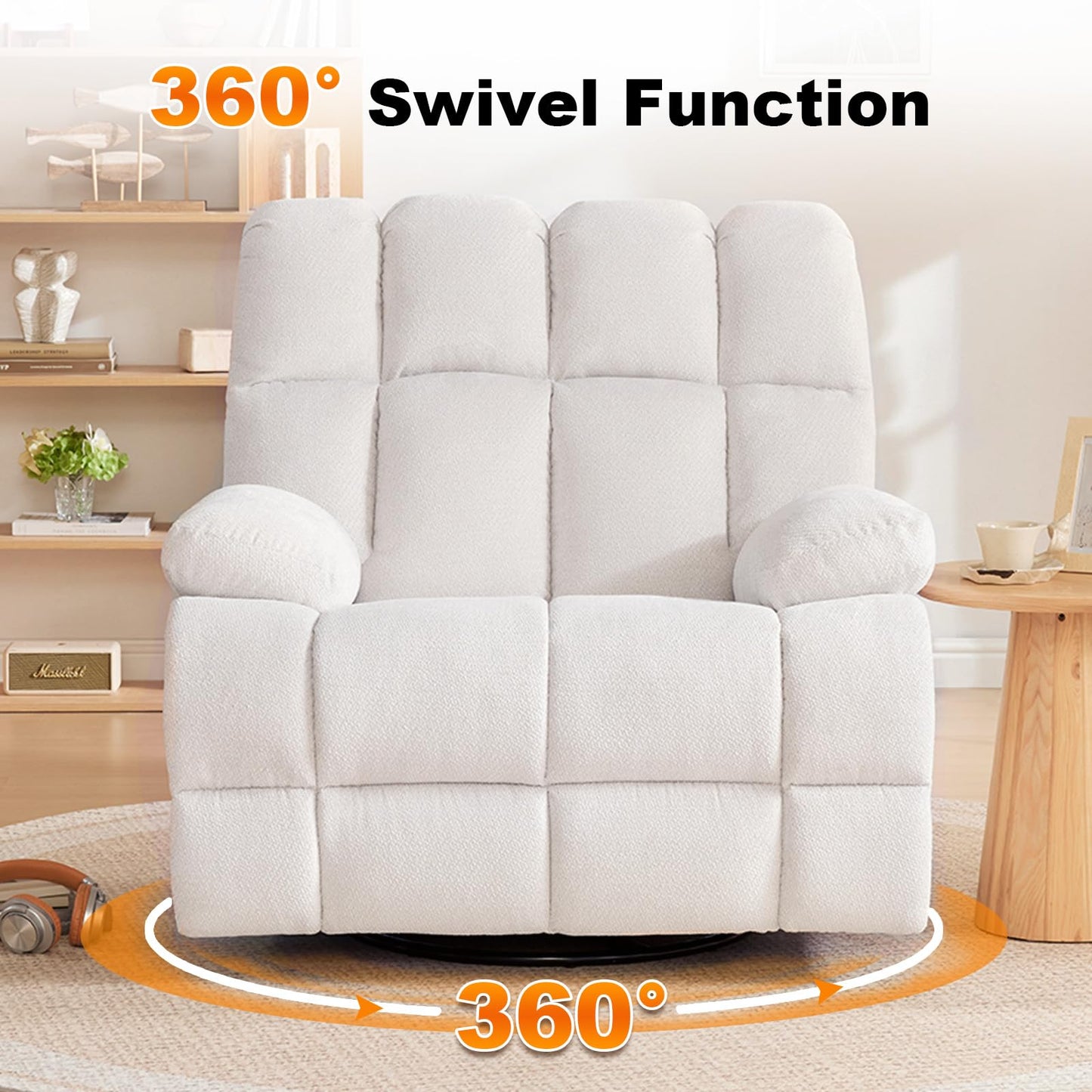 Eiayeebil 360° Swivel Glider Recliner, Oversized Recliner Rocker Chair, Extra Wide Manual Recliner, Overstuffed Soft Rocking Sofa Chair for Living Room& Bedroom (Beige)