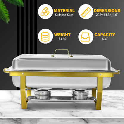XYJBHB Chafing Dishes for Buffet, 9QT 8 Pack Chafing Dish Buffet Set, Stainless Steel Catering Warmer Server with 8 Full Size Pans for Home Party Wedding Buffets, Gold