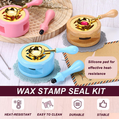 PATIKIL Wax Stamp Seal Kit, Wax Seal Kit Include Sealing Warmer, Melting Spoon, Silicone Pad, Retro Melt Stove Pot Furnace Tool for Envelope Letter Mailing Crafts DIY, White/Gray