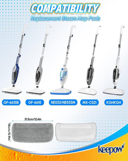 KEEPOW Steam Mop Pads - 4 Pack Microfiber Replacement for Mxnsewr, GorFanty GF-6610B, Neugo NE033
