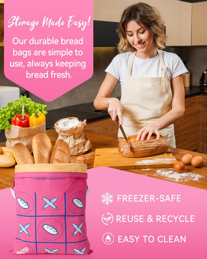 Brezlio 2 Pack Beeswax Bread Bags Reusable for Homemade Sourdough - Large Cotton Bread Storage Bags - Keeps Bread Fresh