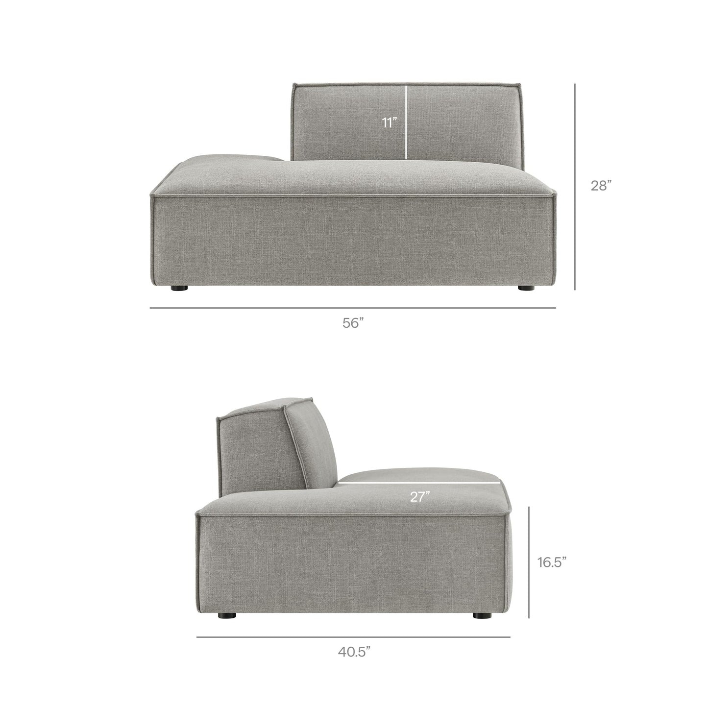 Modway Restore Performance Fabric Upholstered 4-Piece Modular L-Shaped Sofa in Pewter – Sectional Couch with Right-Facing Armchair, Armless Chair, Corner Chair, and Left-Facing Chaise