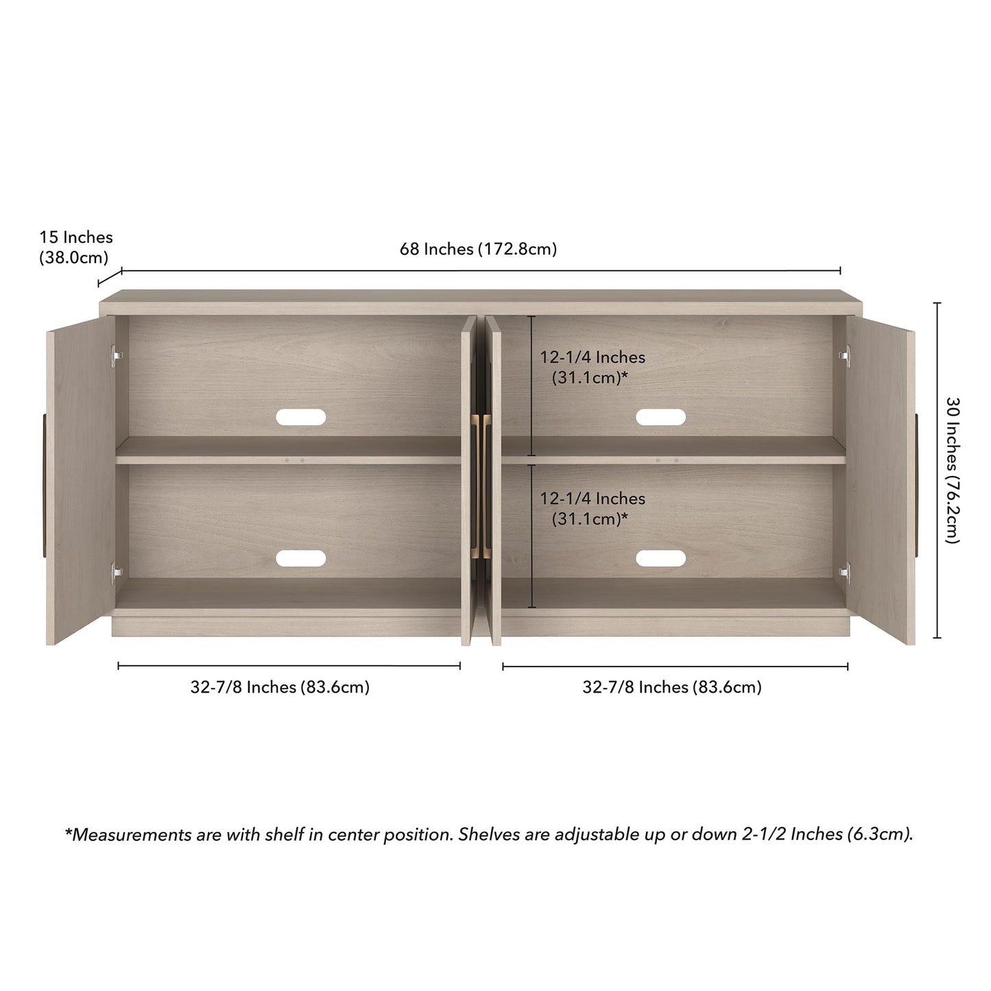 Henn&Hart 68" Sideboard Buffet Cabinet, Modern Credenza with 4 Panel Doors, Adjustable Shelves, and Cable Management Cut-Outs for Dining Room, Kitchen, Living Room or Entryway, Beech White