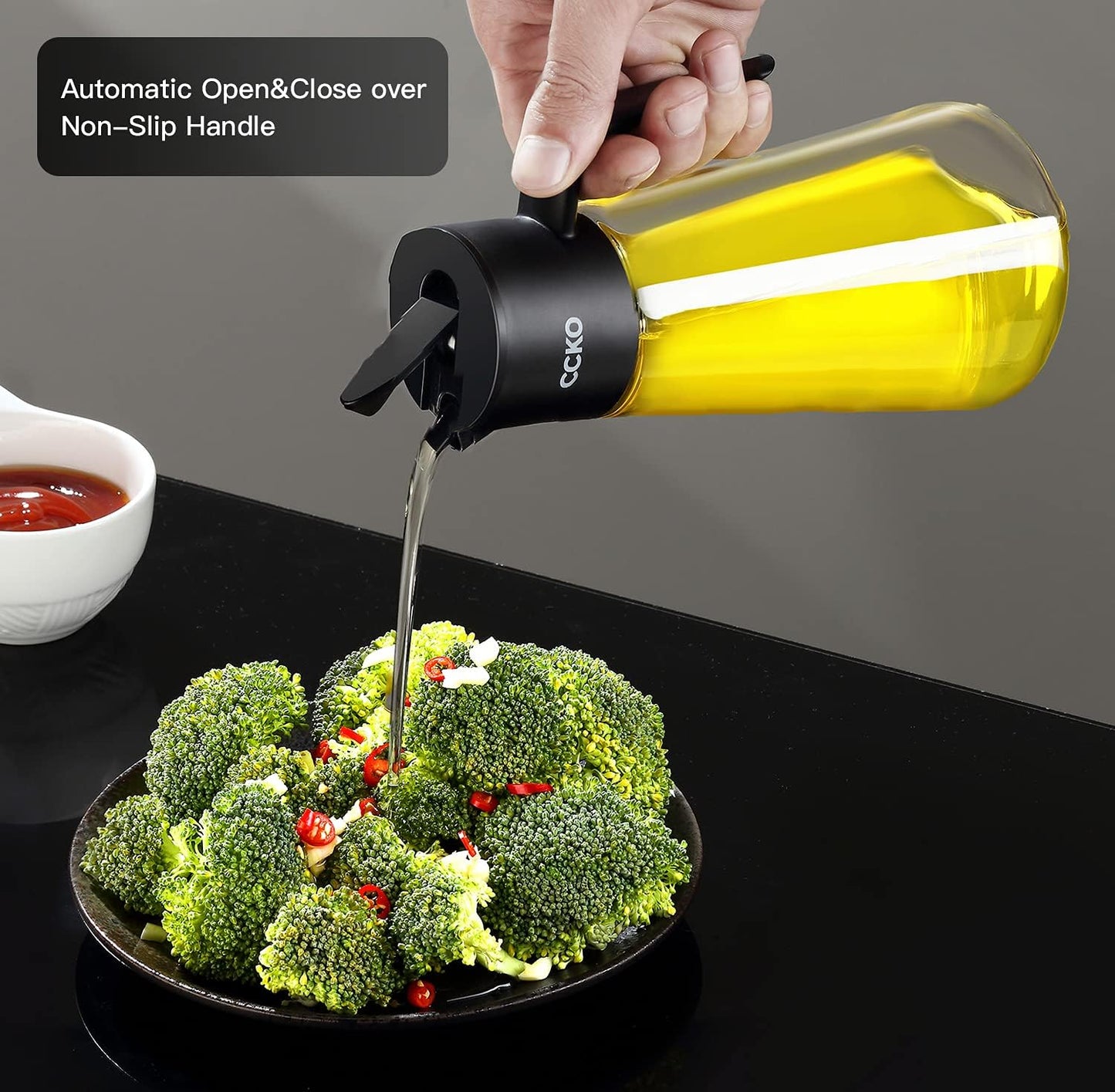 19oz CCKO Olive Oil Dispenser Bottle Glass Oil Bottle for Kitchen Cooking,Auto Flip Drip Free Cooking Oil