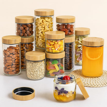 TBWIND 12 Pack 16oz Glass Jars with Bamboo Lids, Spoons, Airtight Overnight Oats Containers, Salad& Yogurt Storage, Mason Jars for Snacks, Spices, Meal Prep – Reusable