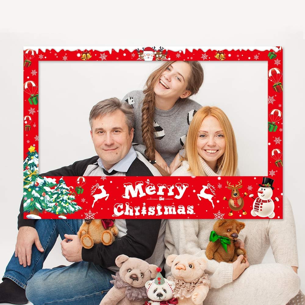 Christmas Photo Booth Props Frame, Party Supplies for Xmas/Winter/Holiday New Year Decorations