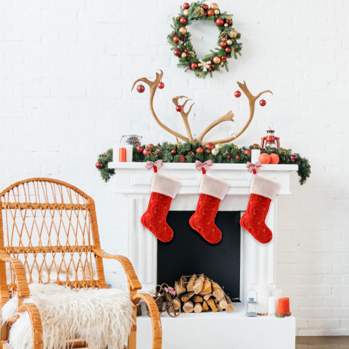 Christmas Stocking, red Sock has a Christmas Tree Shape., Plush White Cuff, 20 Inch Holiday Decor, Bone Shaped Design