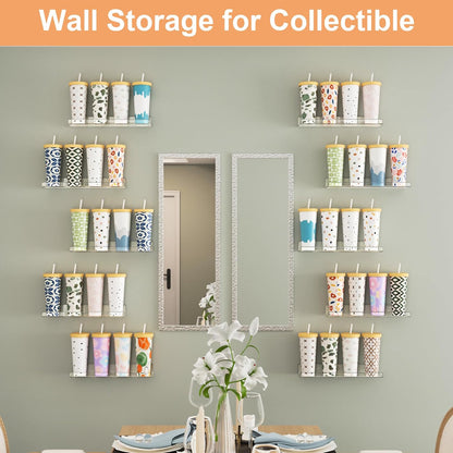 Upsimples 12 Pack Acrylic Shelves - Clear Wall Organizer for Figures, Toys, Perfume | 15" Display Shelf for Bedroom & Nursery