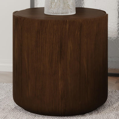 KEIKI Round MGO Outdoor Indoor Coffee Table, Mid Century Modern Side Table with Pedestal & Tabletop, Small Waterproof Center Drink End Tables for Patio Garden Living Room, No Assembly Required, Walnut