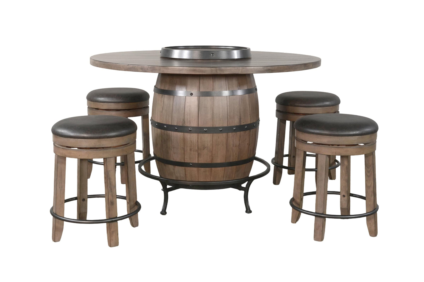 Sunny Designs Round Pub Table with Wine Barrel Set