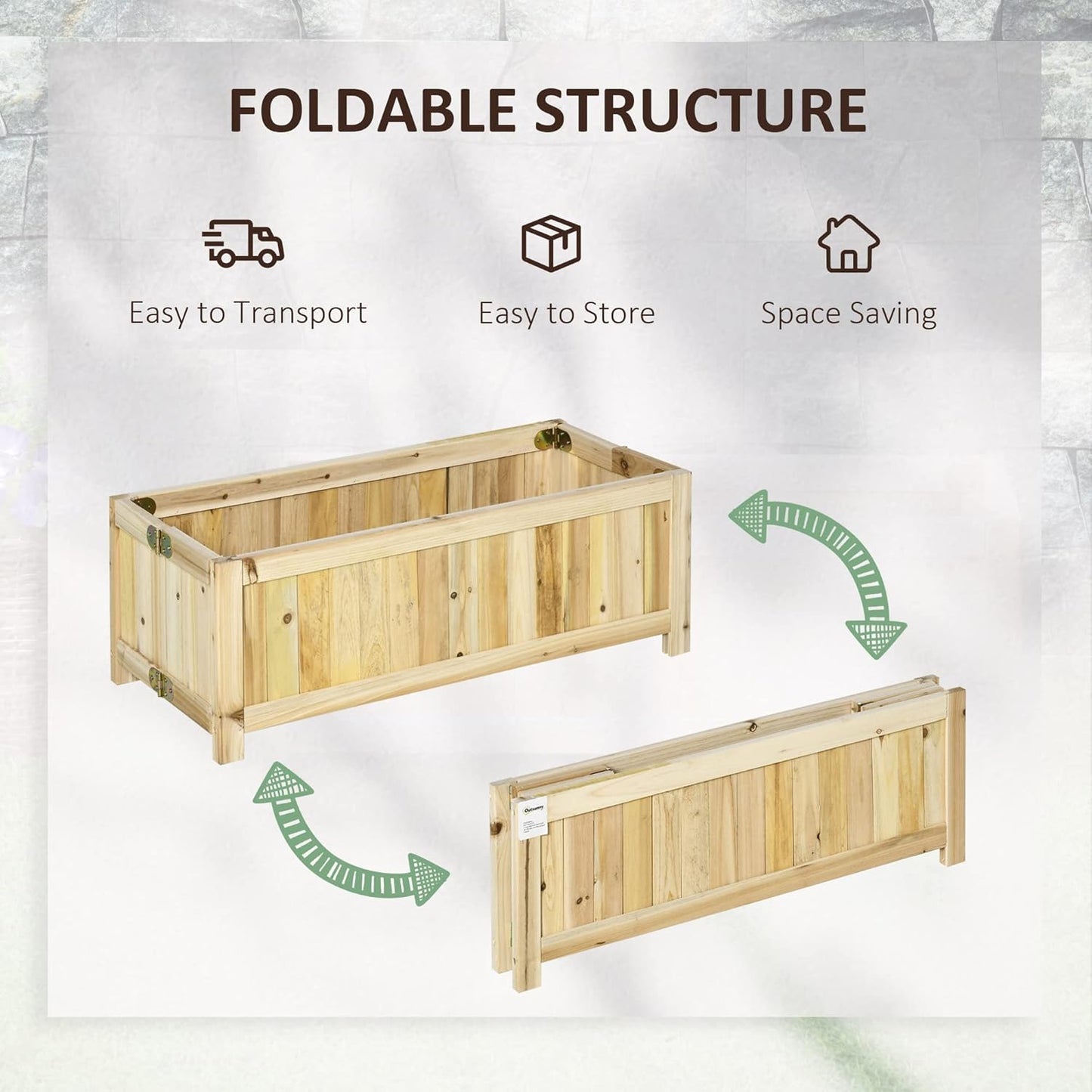 28'' 12'' 10" Outsunny Foldable Raised Garden Bed, Wooden Planter Box, Herb Garden Planter with Drainage Holes