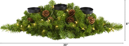 Nearly Natural 30-Inch Christmas Artificial Pine Candelabrum - 35 Clear Lights & Pine Cones
