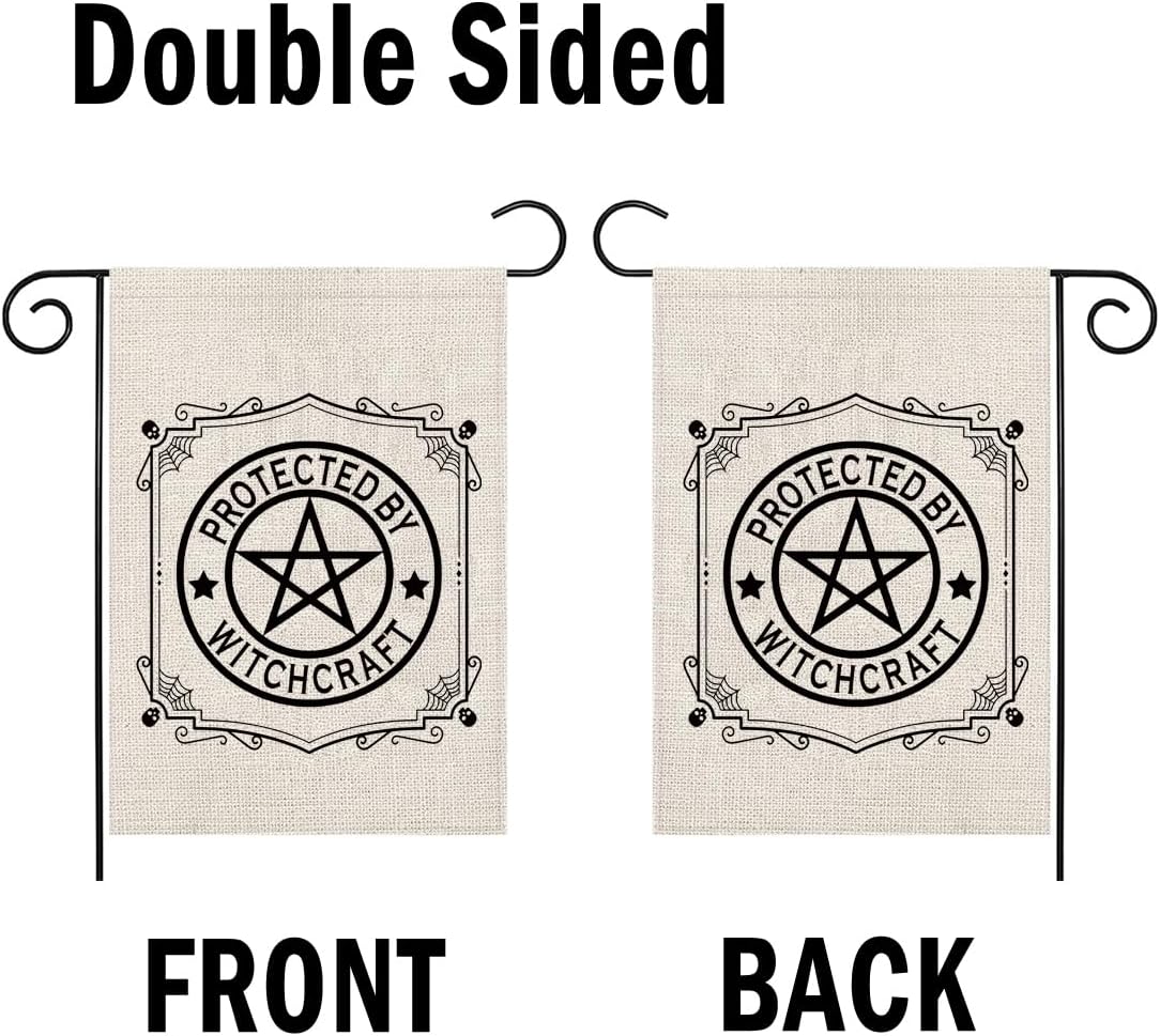 Witchy Pentagram Garden Flag, Protected By Witchcraft Spooky Vibes Wiccan Gift