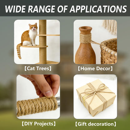 WEISGJA 165 Feet Natural Jute Twine, 6mm Heavy Duty Thick Braided Jute Rope Roll, Decorative Natural Sisal Rope for Cat Trees, DIY Projects, Gardening, Home Decor, Crafts, Packaging (6MM)
