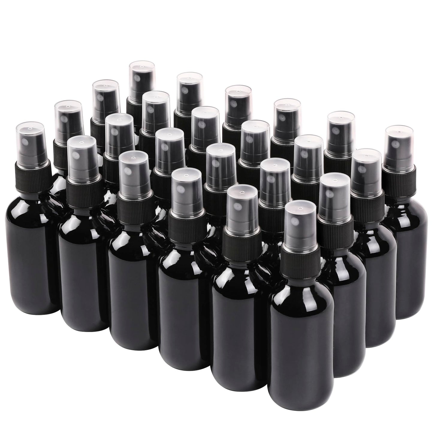 NOOEEISS Black Glass Small Spray Bottle 2 oz 24 Packs,Fine Mist Sprayer Small Clear Bottles,Refillable Containers mini spray bottles for Cleaning Solutions and Skin Care (Black 24pcs)