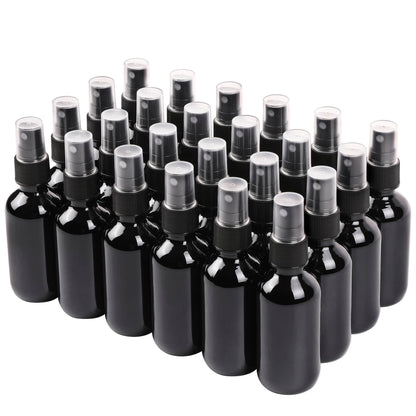 NOOEEISS Black Glass Small Spray Bottle 2 oz 24 Packs,Fine Mist Sprayer Small Clear Bottles,Refillable Containers mini spray bottles for Cleaning Solutions and Skin Care (Black 24pcs)