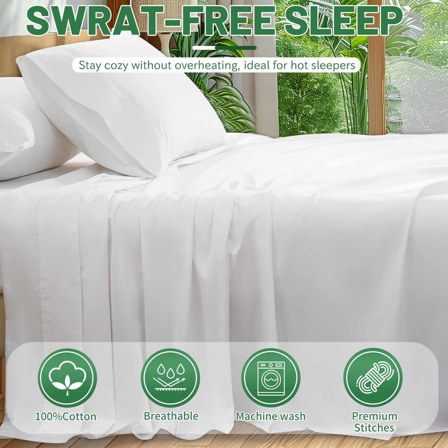 Overket Extra Deep Pocket King Sheets 18-24 Inch 100% Egyptian Cotton 1000 Thread Count Sateen Weave Soft Breathable 4 Pieces（King，White）