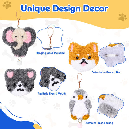 Punch Needle Kit for Beginner,Embroidery Kit with All Tools and Materials, 4Pcs Cute Animal Charm Easy for Adults and Children Follow Instructions and Videos,Best Gift for Craft Lovers