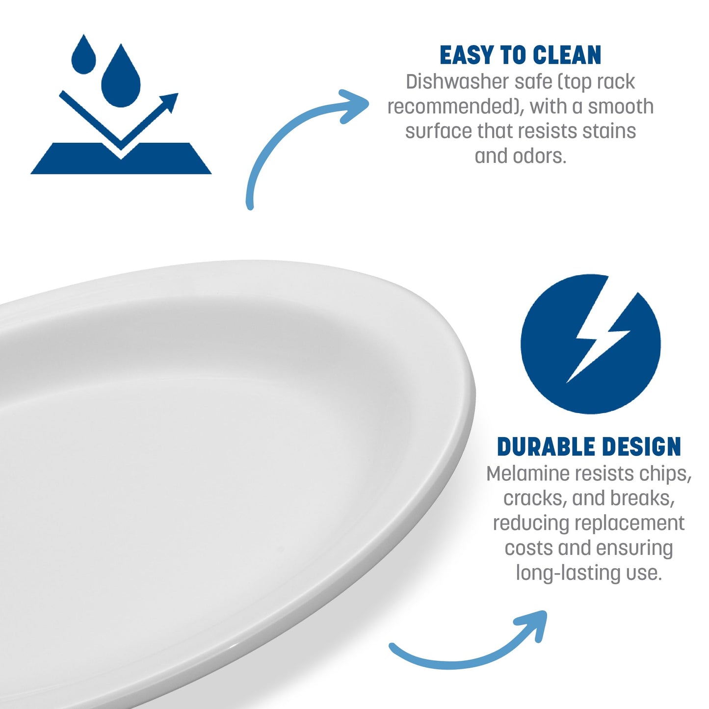 Carlisle FoodService Products Kingline Plastic Oval Platter Oval Tray for Home and Restaurant, Melamine, 12 x 9 Inches, White, (Pack of 12)