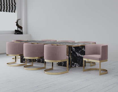 Manhattan Comfort Aura Velvet Dining Chair with Modern Floating Frame Design, Curved Backrest, Upholstered Padded Cushions, Polished Brass Finish, No Assembly Required, Set of 2, Blush
