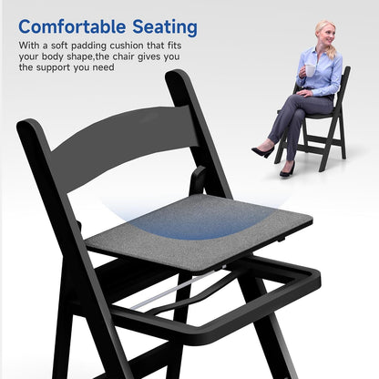 Stackable Black Resin Folding Chairs - 12 Pack, Lightweight with Padded Seats, 800lb Capacity, Ideal for Indoor/Outdoor Events, Comfortable & Portable Seating Black 4 Pack (Black, 2)