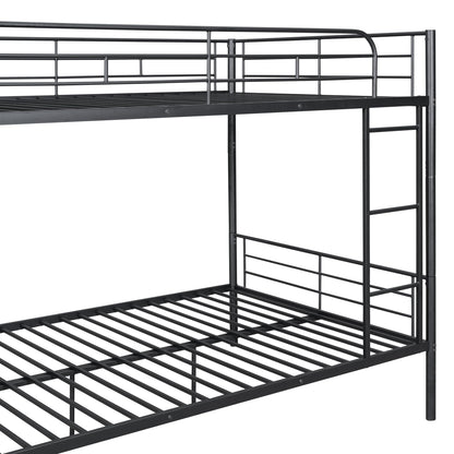 Merax Full Over Full Bunk Bed with Ladder and Guardrails, Black Modern Heavy Metal Bunk Bed Frame for Boys Girls Teens