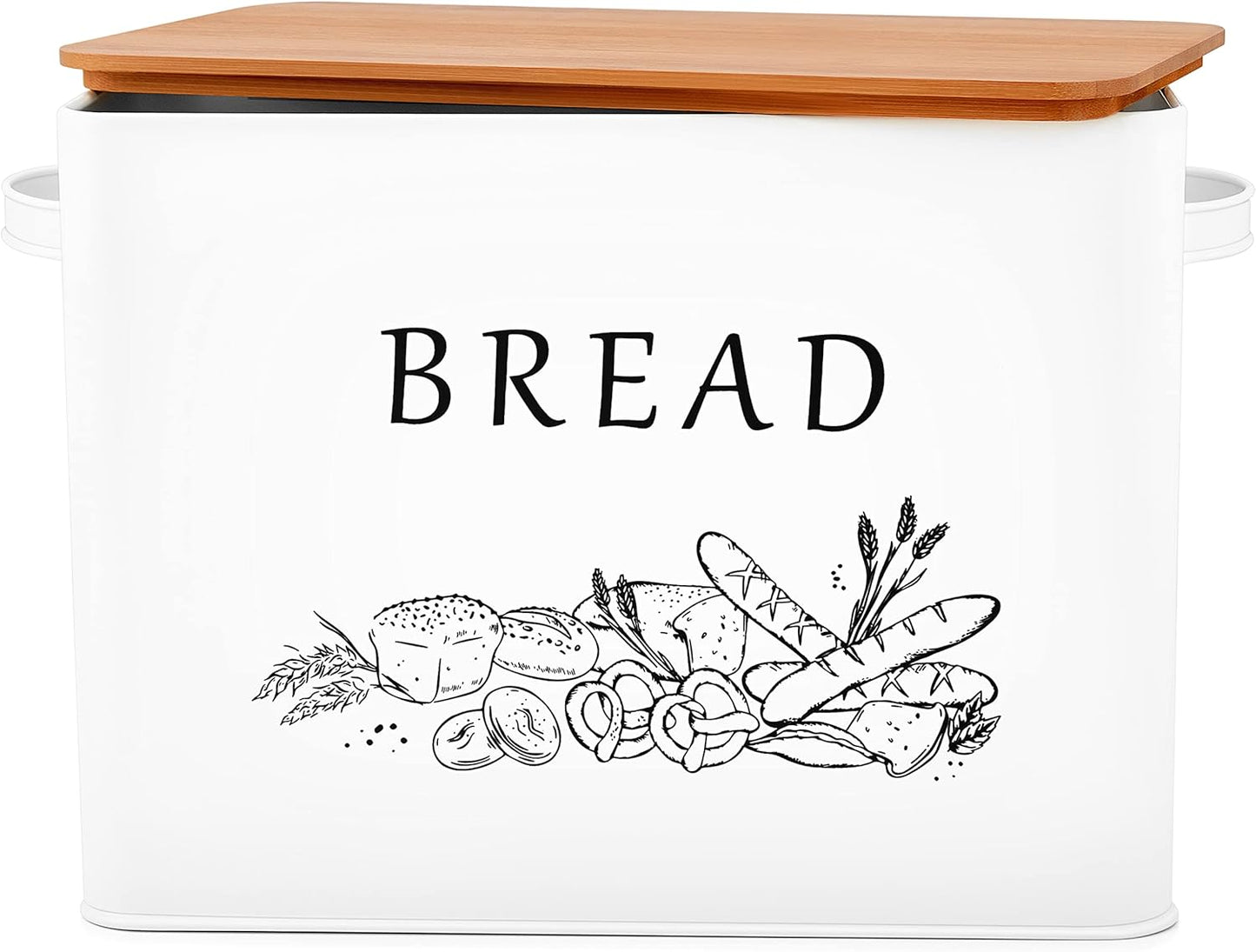 Countertop, 13 7.2 x9.8, E-far Bread Box for Kitchen Metal Bread Storage Container Bin with Bamboo Lid for Cutting