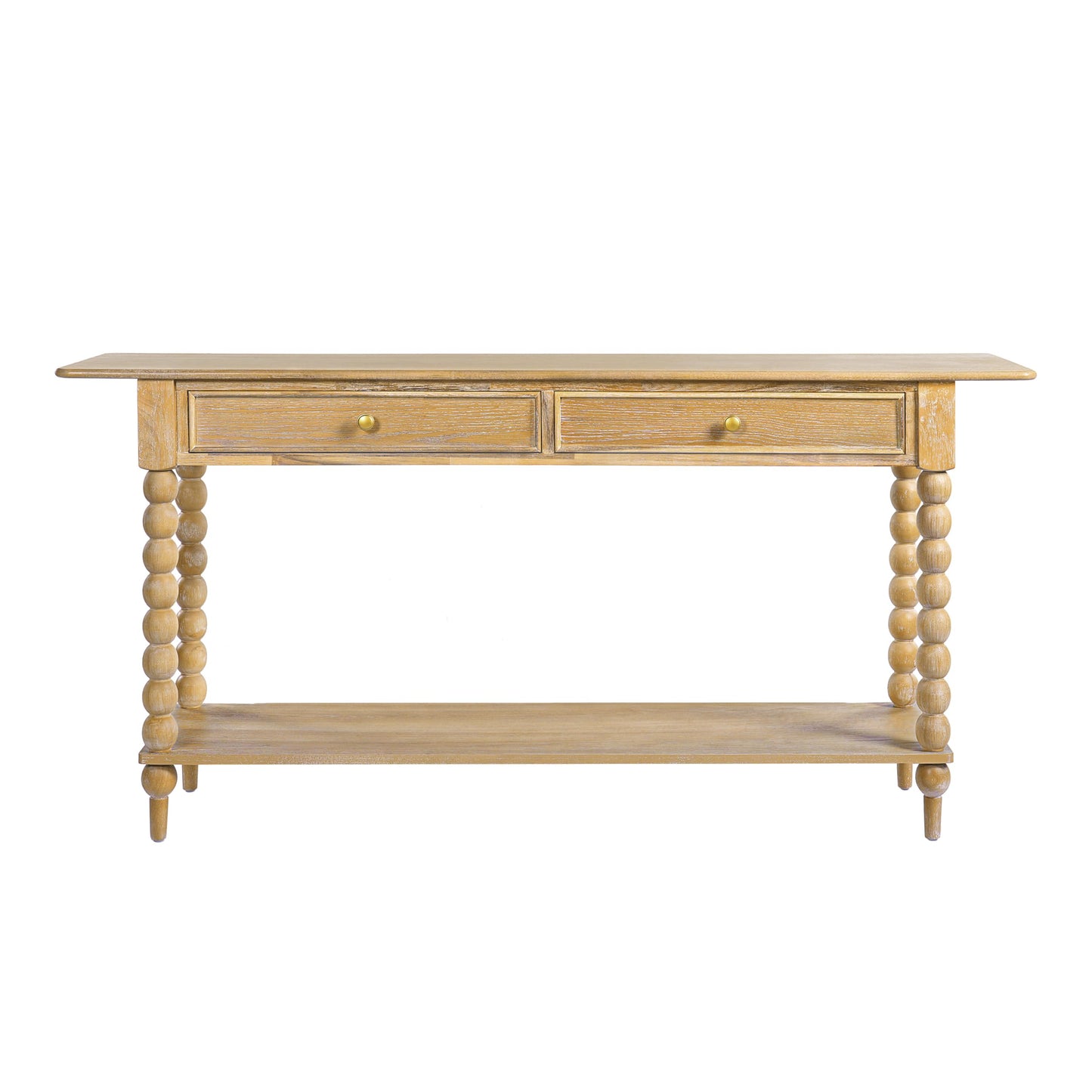 Christopher Knight Home Zeka Narrow Console Table with Storage, Wood Entryway Table with 2 Drawers and 1 Bottom Shelf, Retro Display Table with Unique Spherical Legs for Hallway, Living Room, Natural