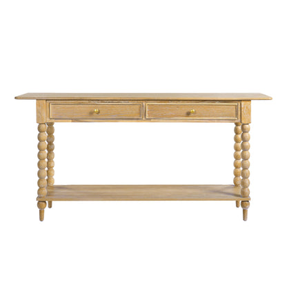 Christopher Knight Home Zeka Narrow Console Table with Storage, Wood Entryway Table with 2 Drawers and 1 Bottom Shelf, Retro Display Table with Unique Spherical Legs for Hallway, Living Room, Natural