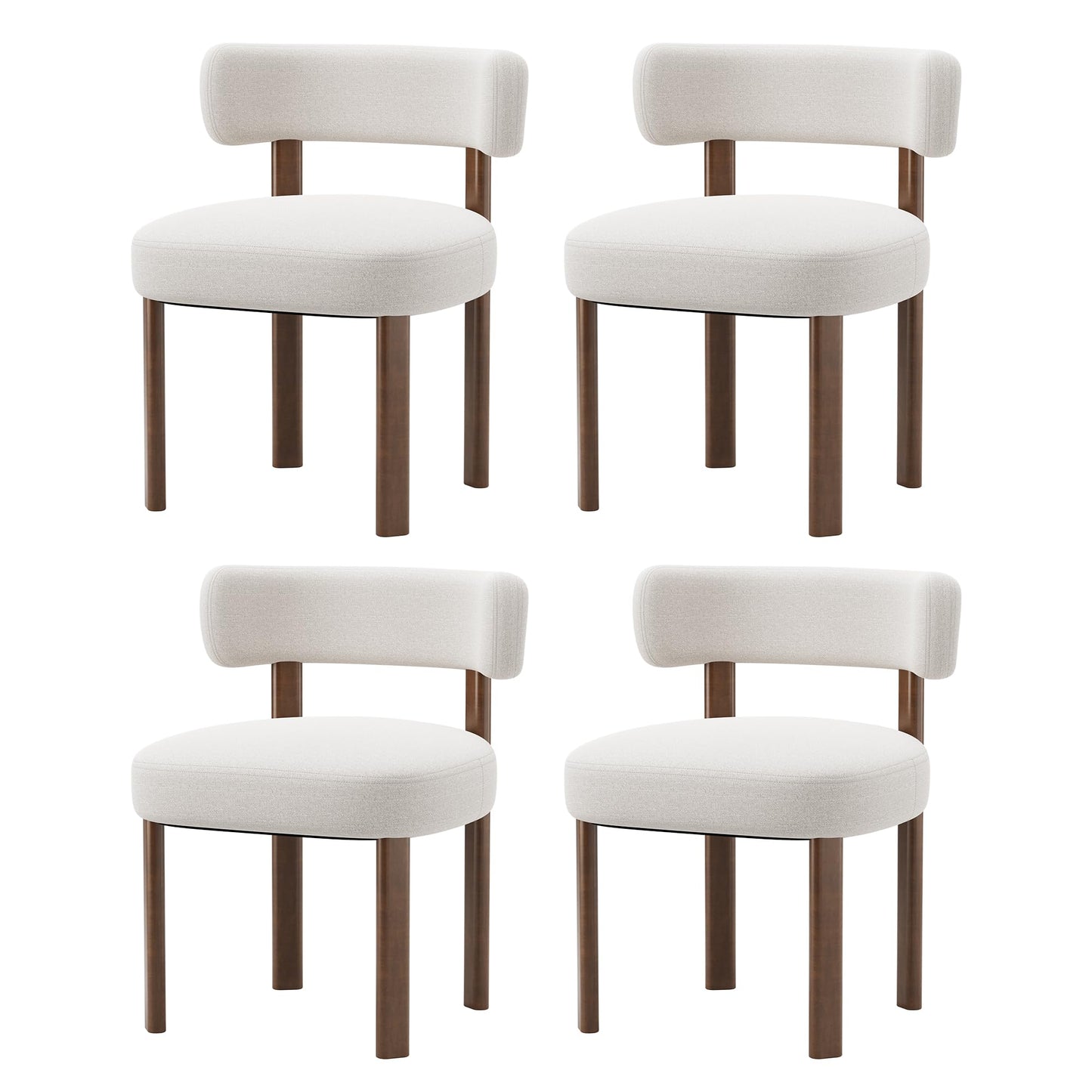 smartue Wooden Dining Chairs Set of 4, Upholstered Kitchen Chairs with Solid Wood Legs, Mid Century Dining Room Chair with Ergonomic Curved Backrest for Kitchen Dining Vanity, Beige