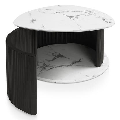 24/7 Shop at Home Cresunt Modern Faux Marble 29.5 in. Coffee Table with Curve Triangular Iron Base, Hidden Compartment Storage for Living Room, Black and White Marble