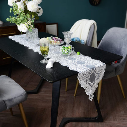 12"70") SUTAVIA Lace Patio Table Runner Embroidered Dresser Scarf, Classic Rectangular Macrame Tablerunner,for Kitchen