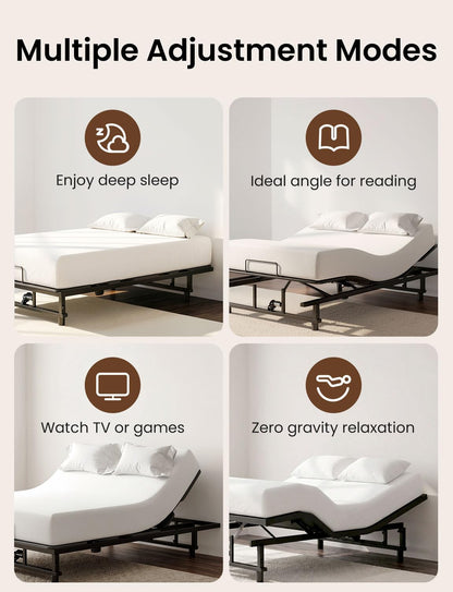 Feetice King Size Adjustable Bed Frame with Wireless Remote, Zero Gravity & Head & Foot Incline, Heavy-Duty Steel Frame, Whisper-Quiet Motor, Easy Installation (79" L x 74" W x 12.72" H)
